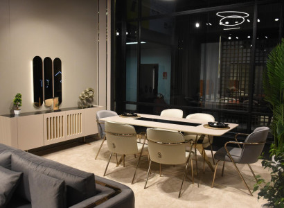 Luxurious dining room set dining table + 6x chairs + sideboard with mirror